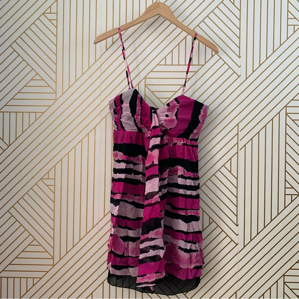 Vintage Express 100% silk tiered striped Layered Dress strapless multi wear 8